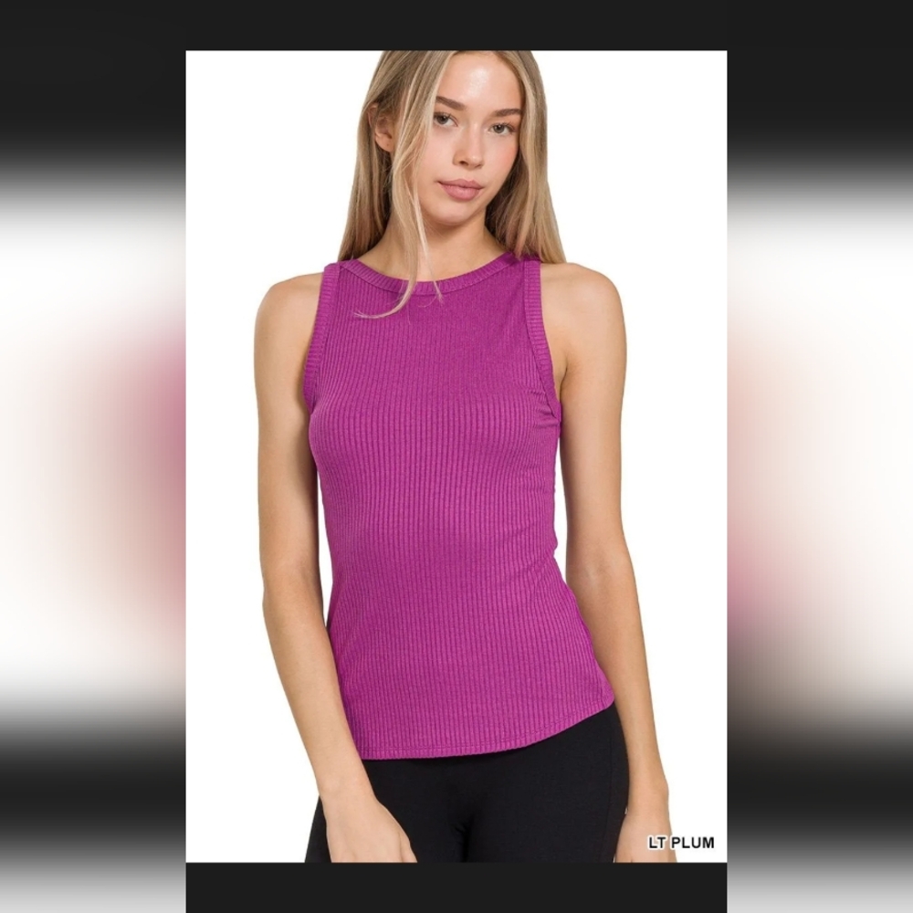 Zenana Plum Soft Ribbed Crew Neck Tank Top Sz Medium NWOT